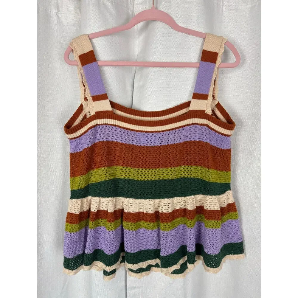 Eloquii Crochet Knit Tank 18/20 Striped Boho Peplum Cottagecore Festival Top - Picture 2 of 5